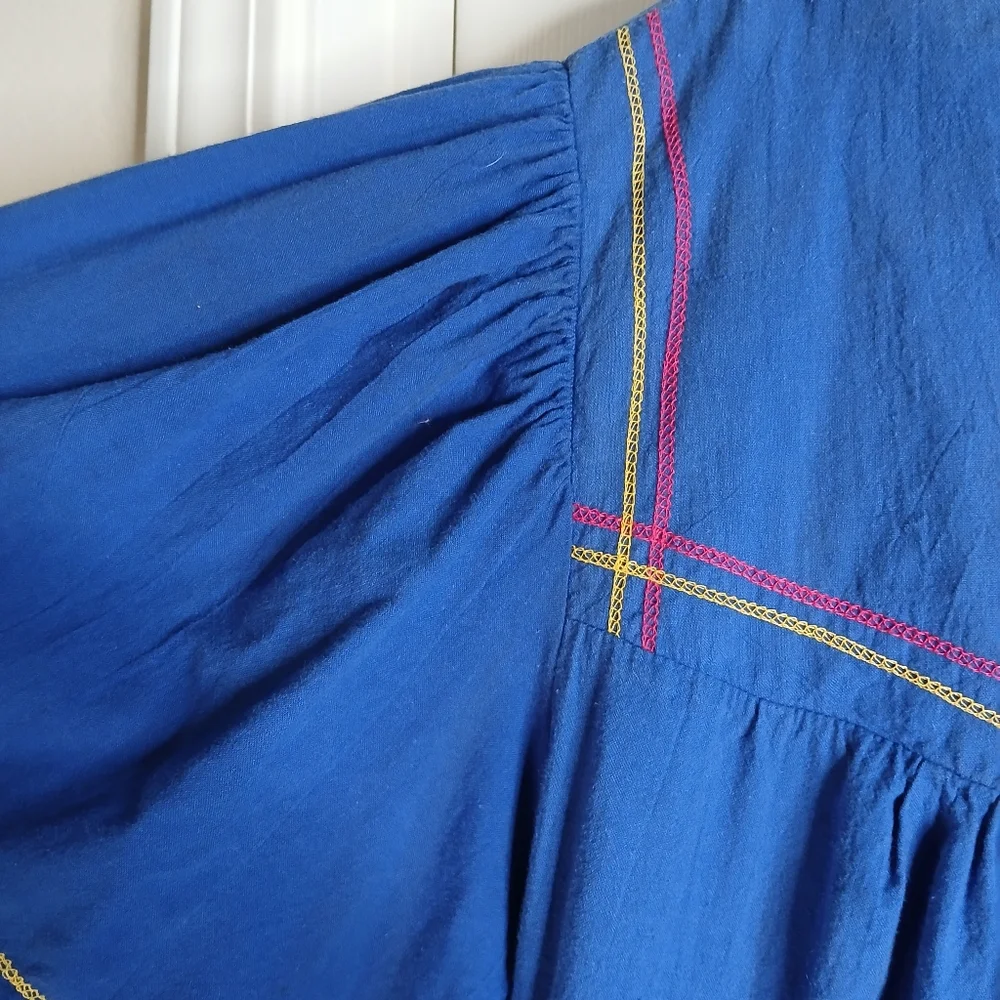 Vintage Vanity Fair Blue Embroidered Women's Kaftan House Dress - Picture 7 of 9